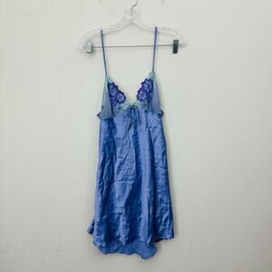 Magic Silk Blue Floral Night Gown Womens Size L